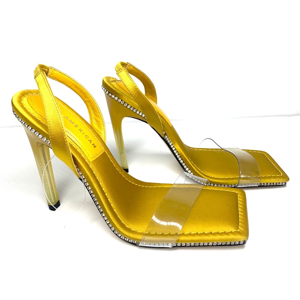 Good American Yellow Crush Slingback Rhinestone Lucite Sandals